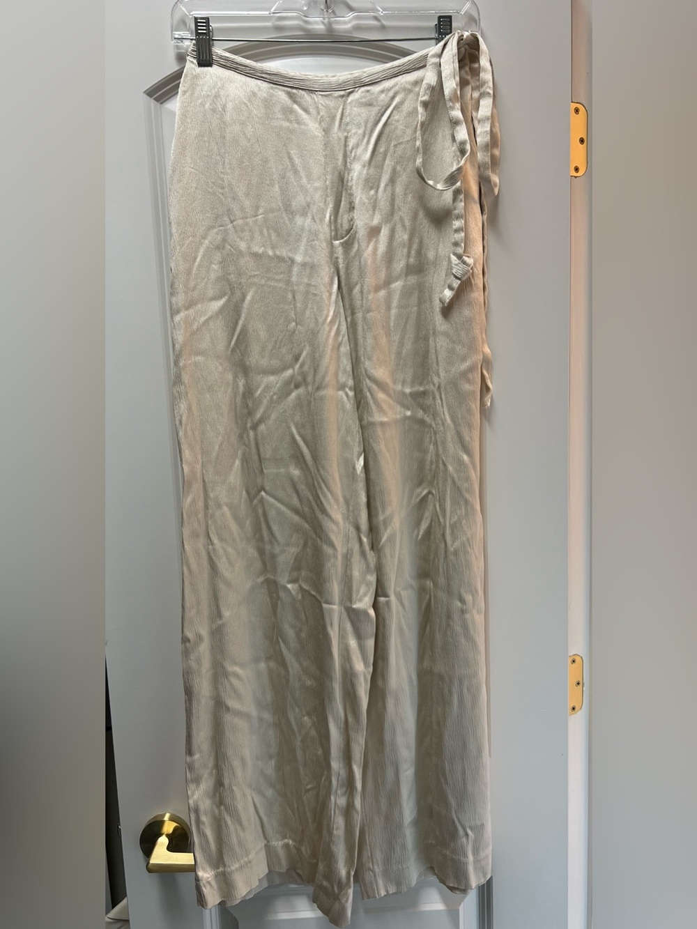 Silky Ivory Wide-Leg Satin Pants